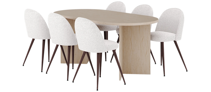 Dano Ruokapöytä 180 cm 6 Naira Plus Ruokatuolit, Travertiini / Valkoinen