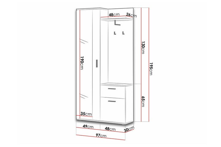 Eteiskalustesetti Rosehall 97x30 cm - Musta - Huonekalut - Kalustesetit - Eteisen kalustesetit