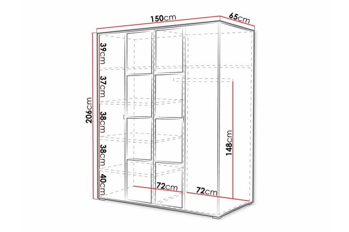 Lasten kaappi Aberfelt 150x206 cm - Musta - Huonekalut - Lasten kalusteet - Lastenhuoneen säilytys - Lasten kaappi