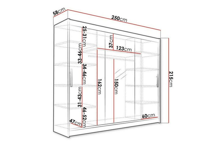 Lastenkaappi Glenmore 250x215 cm - Musta - Huonekalut - Lasten kalusteet - Lastenhuoneen säilytys - Lasten kaappi