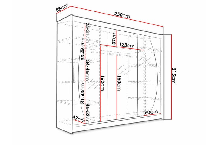 Lastenkaappi Glenmore 250x215 cm - Musta - Huonekalut - Lasten kalusteet - Lastenhuoneen säilytys - Lasten kaappi