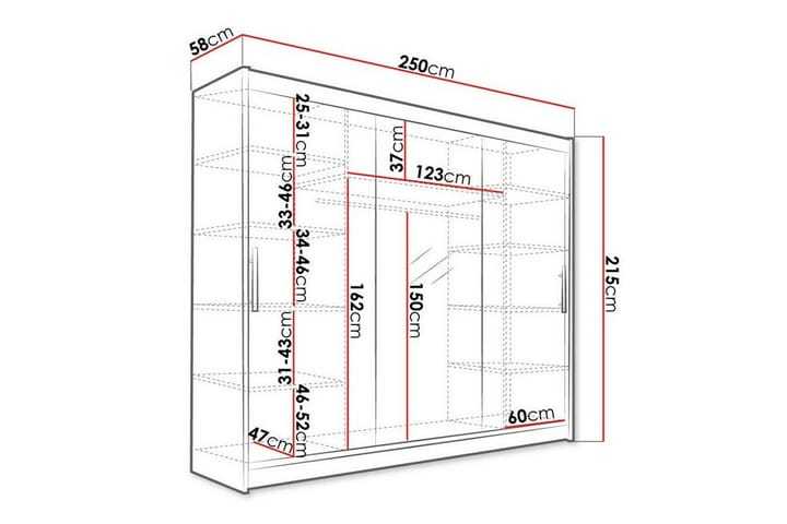 Lastenkaappi Glenmore 250x215 cm - Valkoinen - Huonekalut - Lasten kalusteet - Lastenhuoneen säilytys - Lasten kaappi