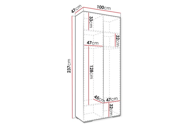 Lastenkaappi Greencastle 100x237 cm - Valkoinen - Huonekalut - Lasten kalusteet - Lastenhuoneen säilytys - Lasten kaappi