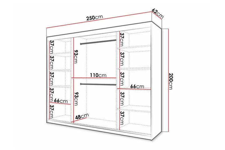 Vaatekaappi Dunvegan 250x200 cm - Musta - Huonekalut - Lasten kalusteet - Lastenhuoneen säilytys - Lasten kaappi