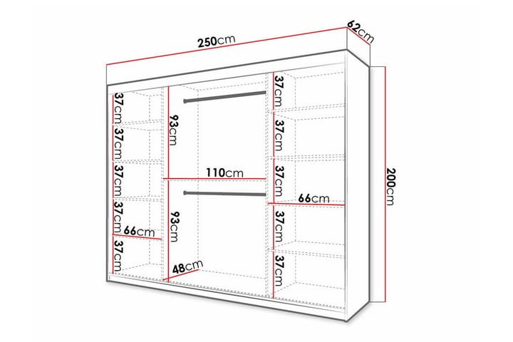 Vaatekaappi Dunvegan 250x200 cm - Musta - Huonekalut - Lasten kalusteet - Lastenhuoneen säilytys - Lasten kaappi