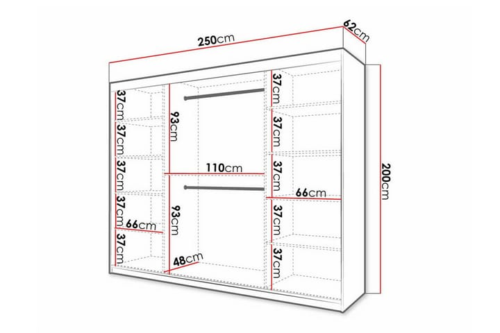 Vaatekaappi Dunvegan 250x200 cm - Musta - Huonekalut - Lasten kalusteet - Lastenhuoneen säilytys - Lasten kaappi