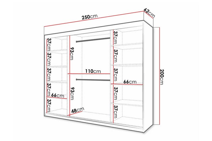 Vaatekaappi Dunvegan 250x200 cm - Valkoinen - Huonekalut - Lasten kalusteet - Lastenhuoneen säilytys - Lasten kaappi