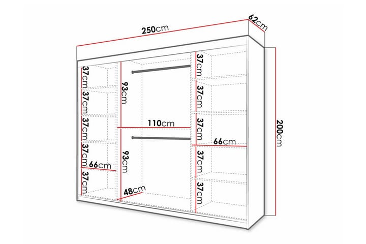 Vaatekaappi Dunvegan 250x200 cm - Valkoinen - Huonekalut - Lasten kalusteet - Lastenhuoneen säilytys - Lasten kaappi