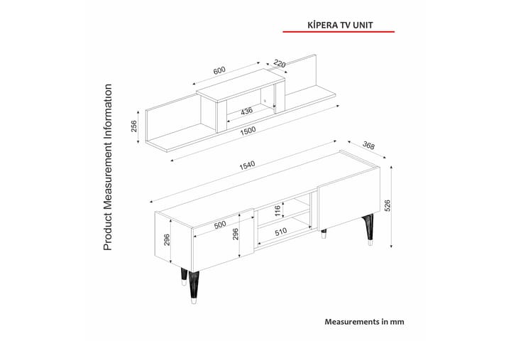 Kipera tv-kalustesetti 154x36,8 cm ruskea - Hanah Home - Huonekalut - TV- & Mediakalusteet - TV-kalustepaketti