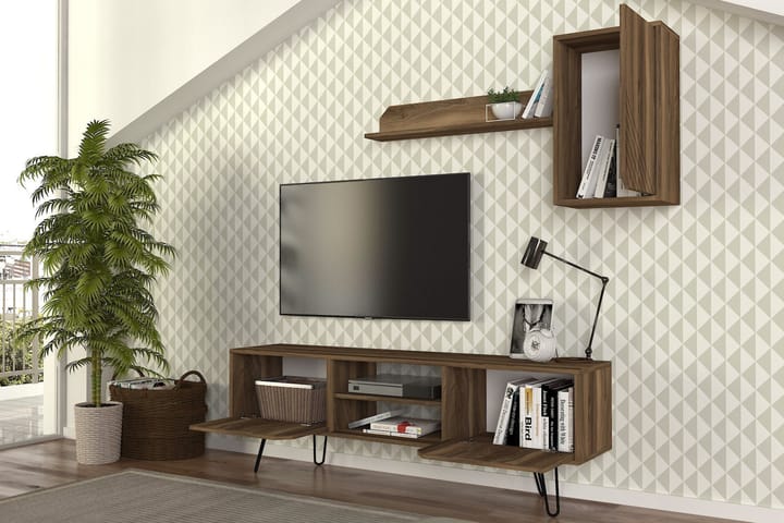 Norma tv-kalustesetti 160x35 cm ruskea - Hanah Home - Huonekalut - TV- & Mediakalusteet - TV-kalustepaketti