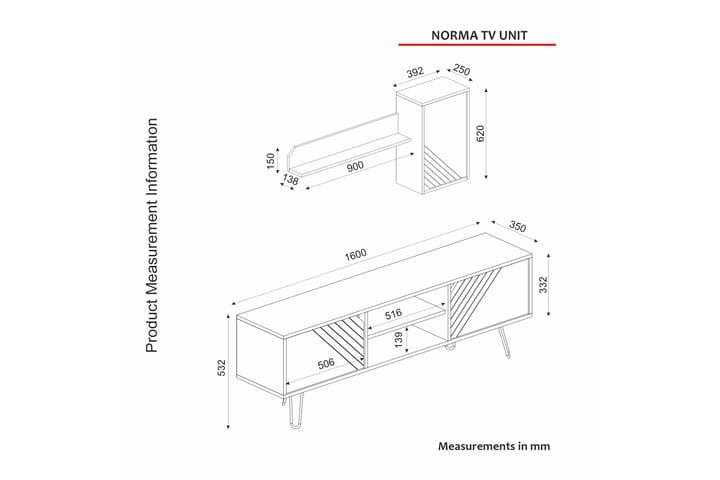 Norma tv-kalustesetti 160x35 cm ruskea - Hanah Home - Huonekalut - TV- & Mediakalusteet - TV-kalustepaketti