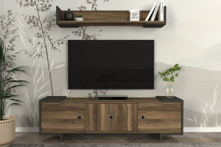 Tetra tv-kalustesetti 150x35 cm musta/ruskea - Hanah Home - Huonekalut - TV- & Mediakalusteet - TV-kalustepaketti