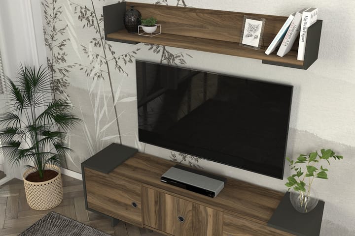 Tetra tv-kalustesetti 150x35 cm musta/ruskea - Hanah Home - Huonekalut - TV- & Mediakalusteet - TV-kalustepaketti