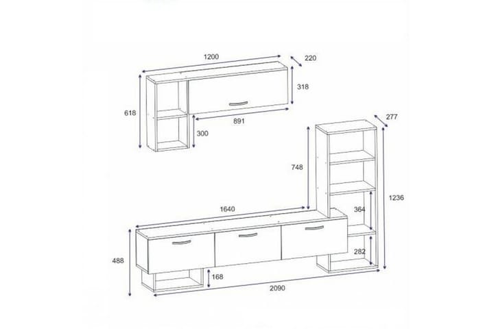 Mega tv-kalustesetti 120x22 cm ruskea/musta - Hanah Home - Huonekalut - TV- & Mediakalusteet - TV-kalustepaketti