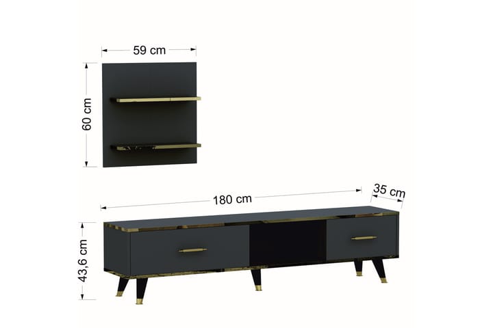 Rebelo tv-kalustesetti 180x35 cm musta - Hanah Home - Huonekalut - TV- & Mediakalusteet - TV-kalustepaketti