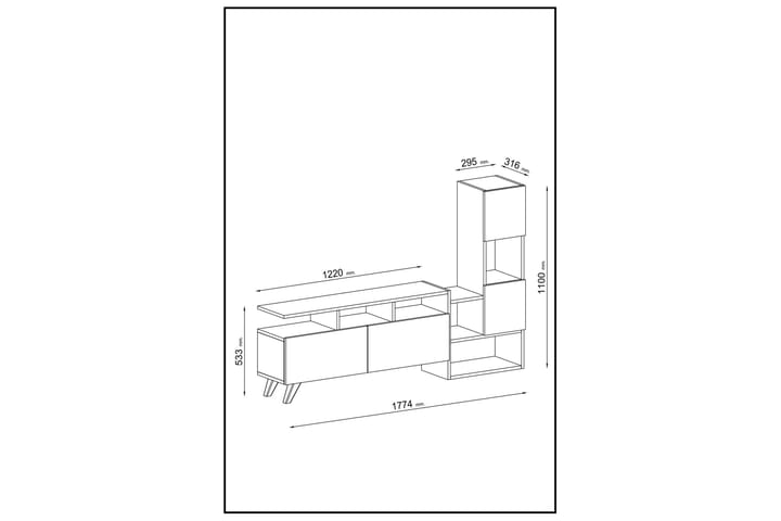 Showsley tv-kalustesetti 55,4x31,6 cm valkoinen/ruskea - Hanah Home - Huonekalut - TV- & Mediakalusteet - TV-kalustepaketti