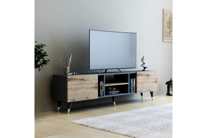 Rudy tv-taso 180x29,6 cm ruskea/musta - Hanah Home - Huonekalut - TV- & Mediakalusteet - Tv taso & Mediataso