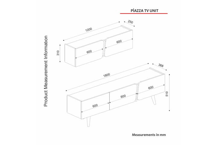 Pizza tv-kalustesetti 180x36,8 cm ruskea/valkoinen - Hanah Home - Huonekalut - TV- & Mediakalusteet - TV-kalustepaketti