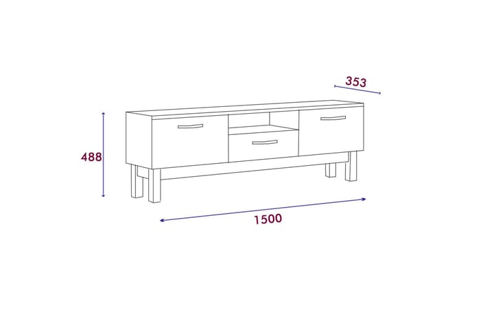 Suzi tv-taso 150x35,3 cm valkoinen/musta - Hanah Home - Huonekalut - TV- & Mediakalusteet - Tv taso & Mediataso