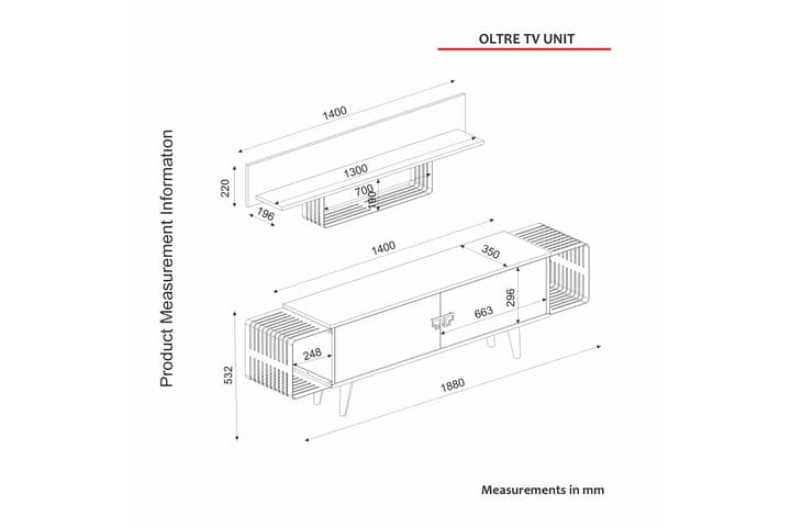 Oltre tv-kalustesetti 188x35 cm ruskea/musta - Hanah Home - Huonekalut - TV- & Mediakalusteet - TV-kalustepaketti