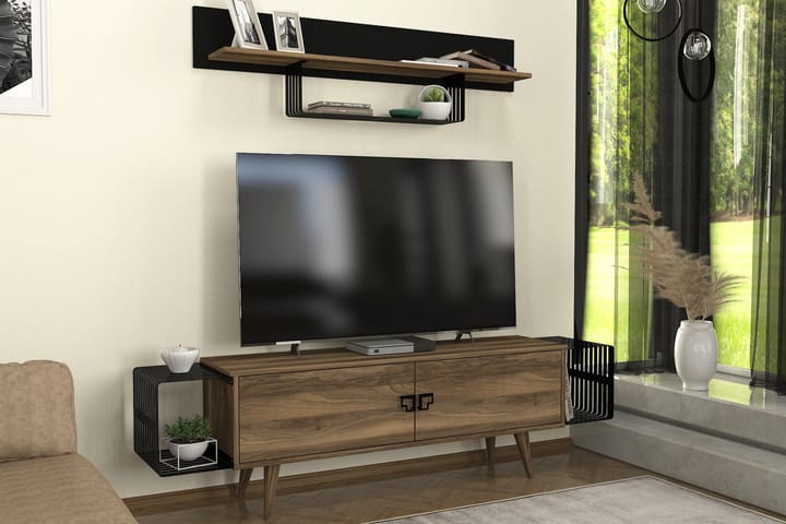 Oltre tv-kalustesetti 188x35 cm ruskea/musta - Hanah Home - Huonekalut - TV- & Mediakalusteet - TV-kalustepaketti