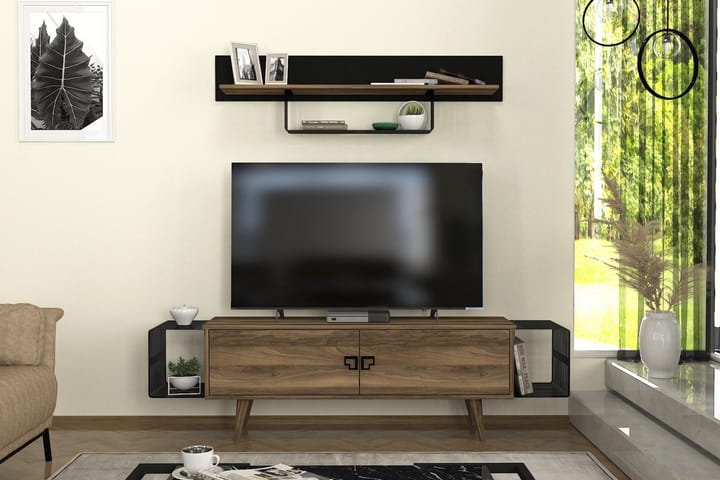 Oltre tv-kalustesetti 188x35 cm ruskea/musta - Hanah Home - Huonekalut - TV- & Mediakalusteet - TV-kalustepaketti