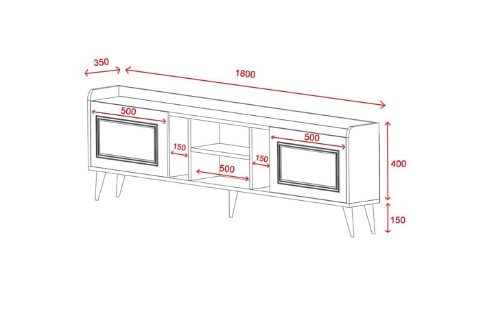 Rudy tv-taso 180x35 cm valkoinen/kulta - Hanah Home - Huonekalut - TV- & Mediakalusteet - Tv taso & Mediataso