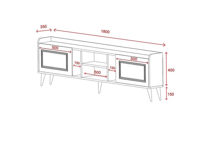 Alyasmin tv-kalustesetti 180x27 cm valkoinen/kulta - Hanah Home - Huonekalut - TV- & Mediakalusteet - TV-kalustepaketti