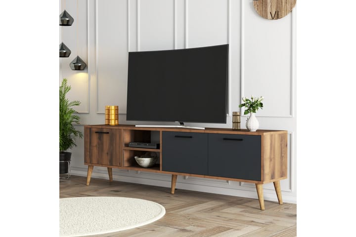 Essexa tv-taso 180x35 cm ruskea/musta - Hanah Home - Huonekalut - TV- & Mediakalusteet - Tv taso & Mediataso