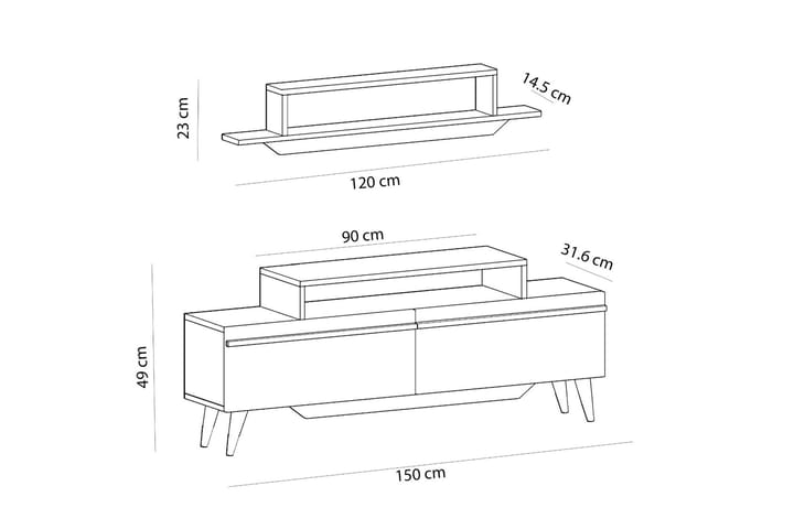 Fabrony tv-kalustesetti 120x14,5 cm ruskea/musta - Hanah Home - Huonekalut - TV- & Mediakalusteet - TV-kalustepaketti