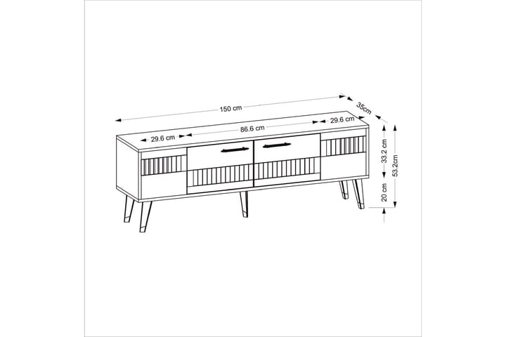 Moda tv-taso 150x35 cm valkoinen/hopea - Hanah Home - Huonekalut - TV- & Mediakalusteet - Tv taso & Mediataso