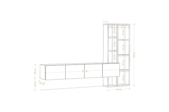 Pana tv-kalustesetti 182x32 cm valkoinen/ruskea - Hanah Home - Huonekalut - TV- & Mediakalusteet - TV-kalustepaketti