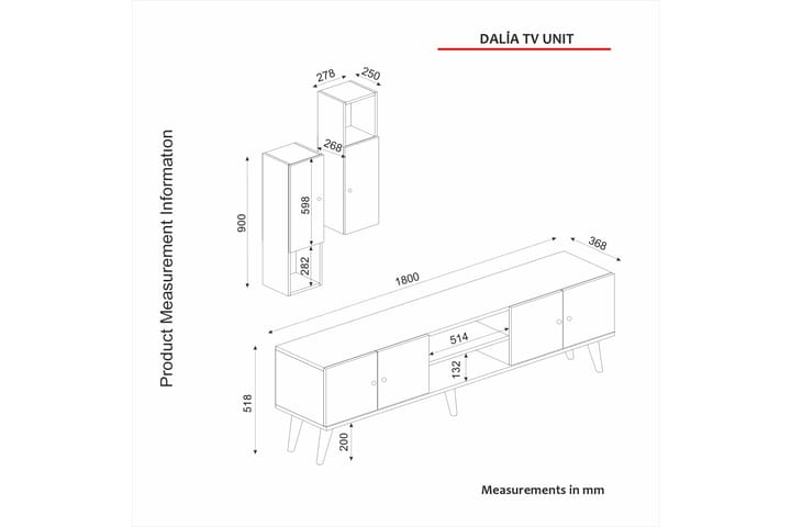 Dalia tv-kalustesetti 180x36,8 cm ruskea - Hanah Home - Huonekalut - TV- & Mediakalusteet - TV-kalustepaketti