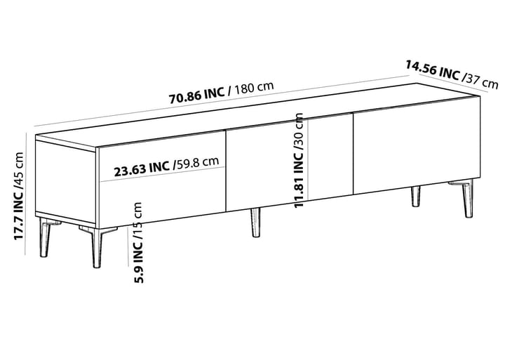 Artemis tv-taso 180x37 cm valkoinen/musta - Hanah Home - Huonekalut - TV- & Mediakalusteet - Tv taso & Mediataso