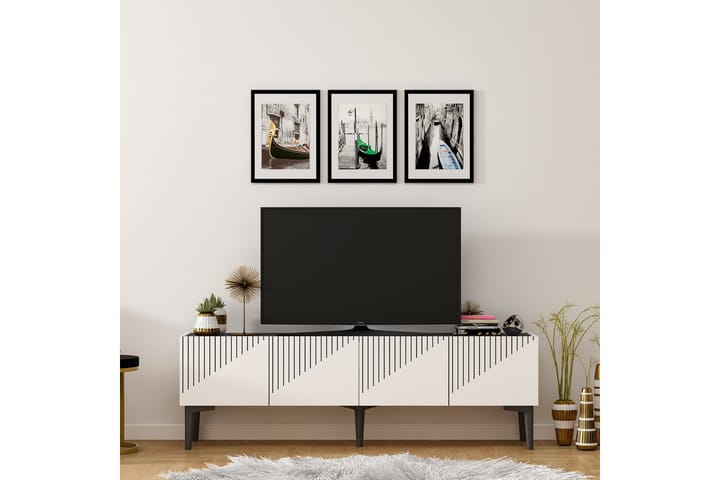 Draw tv-taso 154x37 cm valkoinen/musta - Hanah Home - Huonekalut - TV- & Mediakalusteet - Tv taso & Mediataso