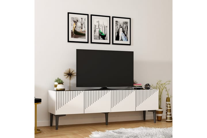 Draw tv-taso 154x37 cm valkoinen/musta - Hanah Home - Huonekalut - TV- & Mediakalusteet - Tv taso & Mediataso