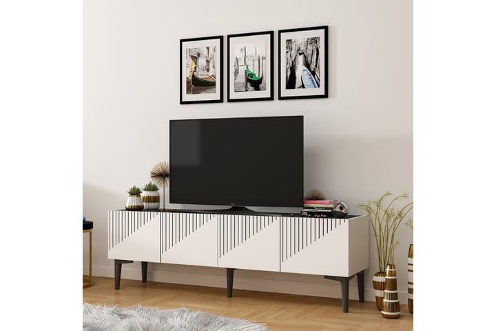 Draw tv-taso 154x37 cm valkoinen/musta - Hanah Home - Huonekalut - TV- & Mediakalusteet - Tv taso & Mediataso