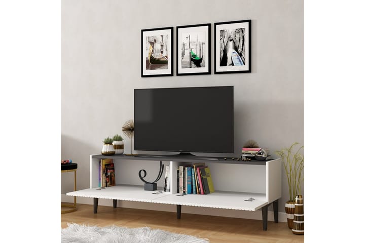 Draw tv-taso 154x37 cm valkoinen/musta - Hanah Home - Huonekalut - TV- & Mediakalusteet - Tv taso & Mediataso