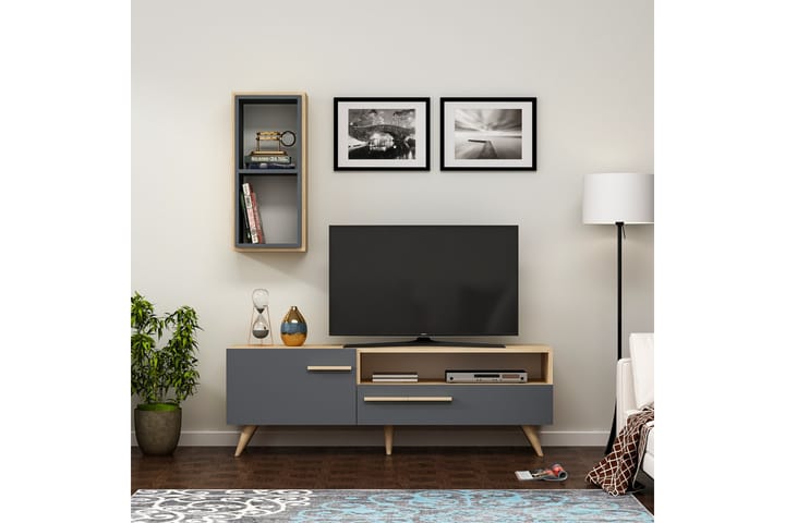 Zera tv-kalustesetti 150x35 cm ruskea/musta - Hanah Home - Huonekalut - TV- & Mediakalusteet - TV-kalustepaketti