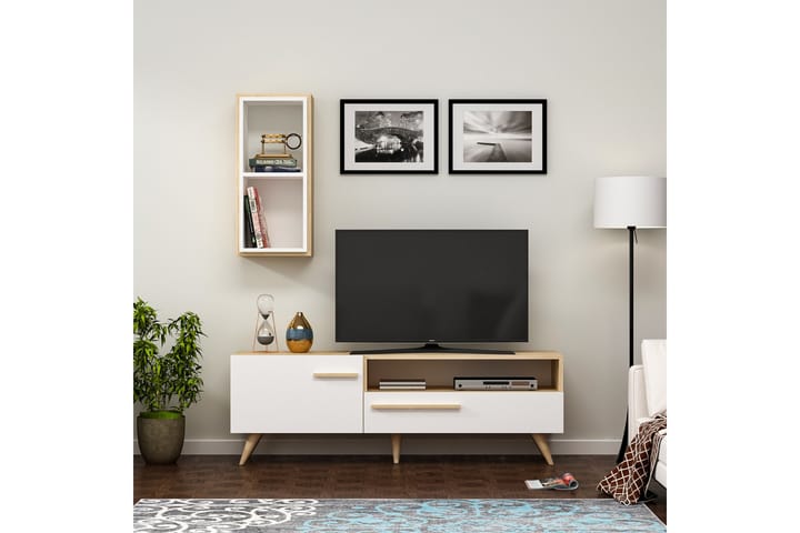 Zera tv-kalustesetti 150x35 cm ruskea/valkoinen - Hanah Home - Huonekalut - TV- & Mediakalusteet - TV-kalustepaketti