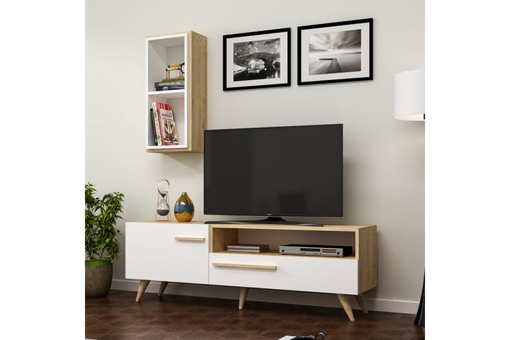 Zera tv-kalustesetti 150x35 cm ruskea/valkoinen - Hanah Home - Huonekalut - TV- & Mediakalusteet - TV-kalustepaketti