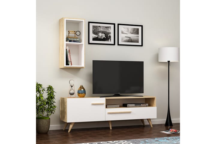 Zera tv-kalustesetti 150x35 cm ruskea/valkoinen - Hanah Home - Huonekalut - TV- & Mediakalusteet - TV-kalustepaketti