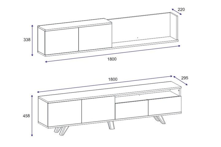 Mono tv-kalustesetti 180x22 cm tummansininen - Hanah Home - Huonekalut - TV- & Mediakalusteet - TV-kalustepaketti