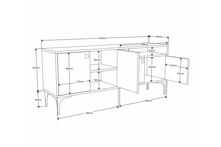 Artemis Tv-taso 139 cm - Pähkinäpuu/Antrasiitti - Huonekalut - TV- & Mediakalusteet - Tv taso & Mediataso