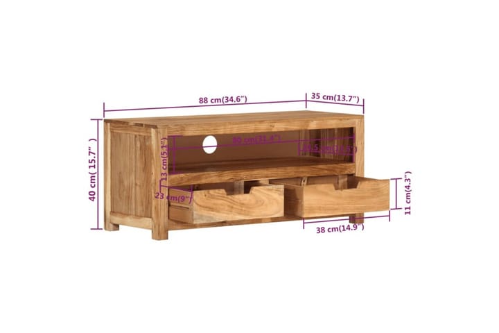 beBasic TV-taso 88x35x40 cm täysi akaasiapuu - Ruskea - Huonekalut - TV- & Mediakalusteet - Tv taso & Mediataso