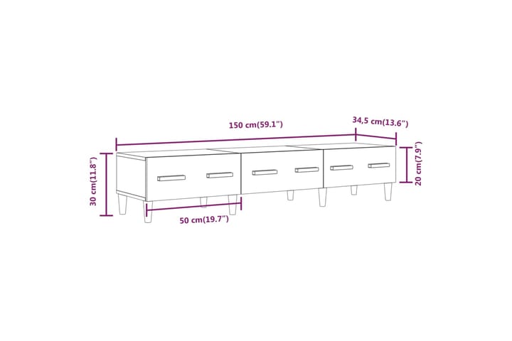 beBasic TV-taso harmaa Sonoma 150x34,5x30 cm tekninen puu - Harmaa - Huonekalut - TV- & Mediakalusteet - Tv taso & Mediataso