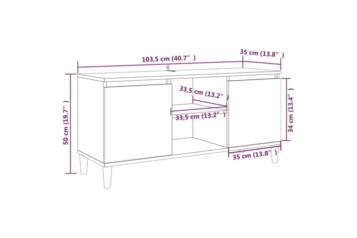 beBasic TV-taso täyspuiset jalat harmaa Sonoma 103,5x35x50 cm - Harmaa - Huonekalut - TV- & Mediakalusteet - Tv taso & Mediataso