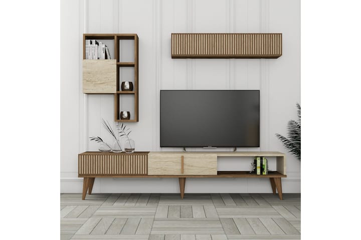 Lissione Tv-taso 180 cm - Pähkinäpuu/Beige - Huonekalut - TV- & Mediakalusteet - Tv taso & Mediataso