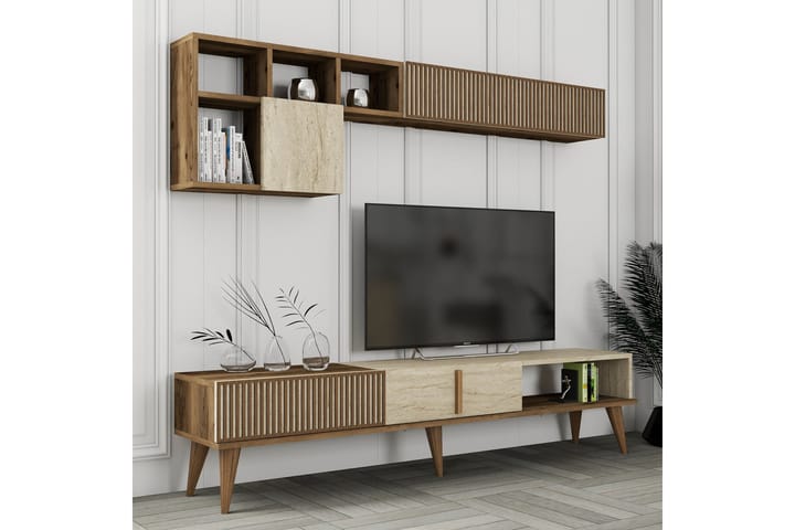 Lissione Tv-taso 180 cm - Pähkinäpuu/Beige - Huonekalut - TV- & Mediakalusteet - Tv taso & Mediataso