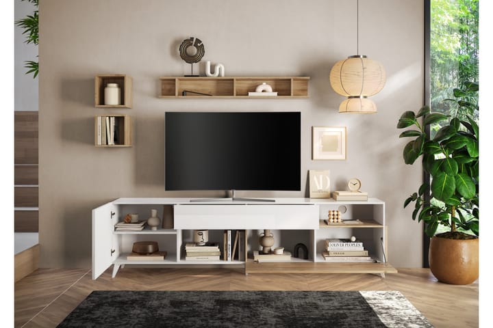 Monaco TV-taso 241x42 cm - Valkoinen/Ruskea - Huonekalut - TV- & Mediakalusteet - Tv taso & Mediataso